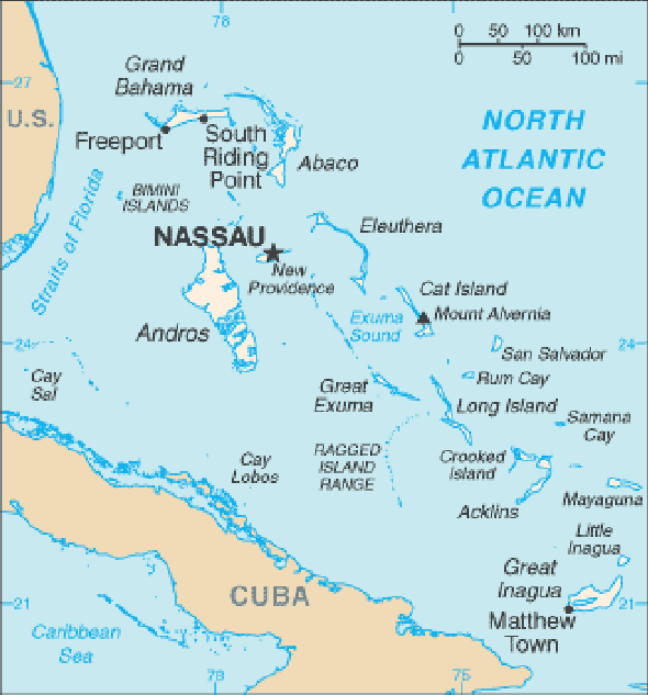 Karte für einen Freiwilligendienst in Bahamas