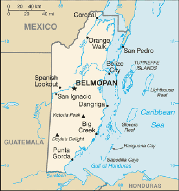Karte für einen Freiwilligendienst in Belize