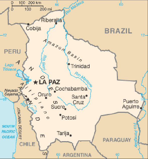 Karte für einen Freiwilligendienst in Bolivien