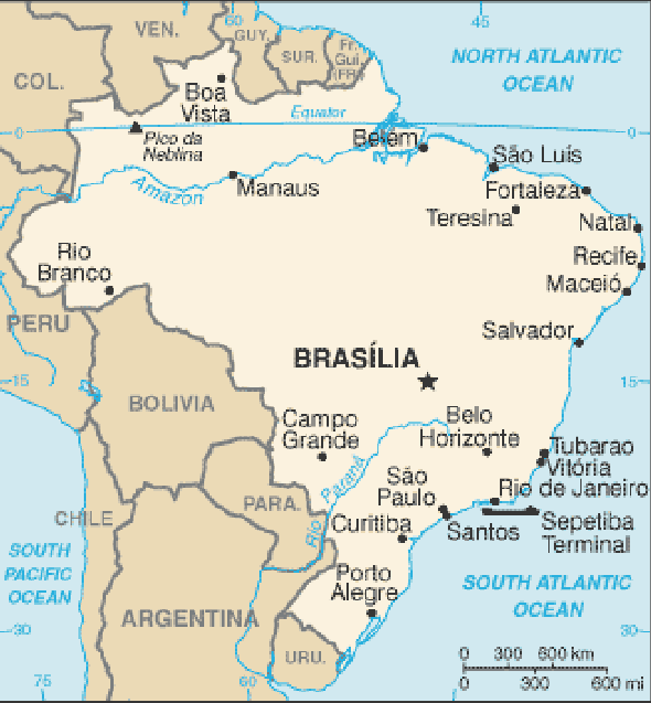 Karte für einen Freiwilligendienst in Brasilien