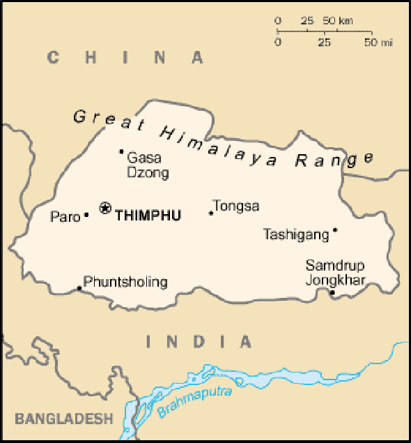 Karte für einen Freiwilligendienst in Bhutan