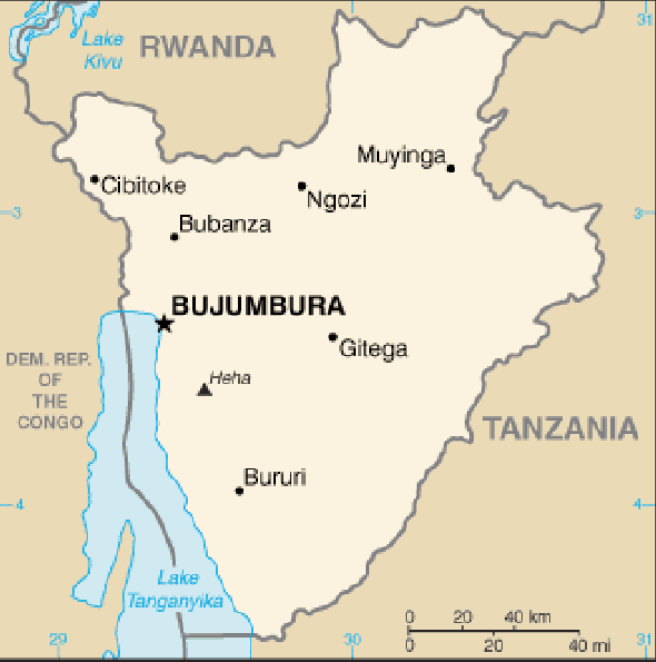 Karte für einen Freiwilligendienst in Burundi
