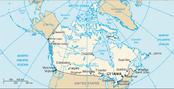 Karte für einen Freiwilligendienst in Kanada