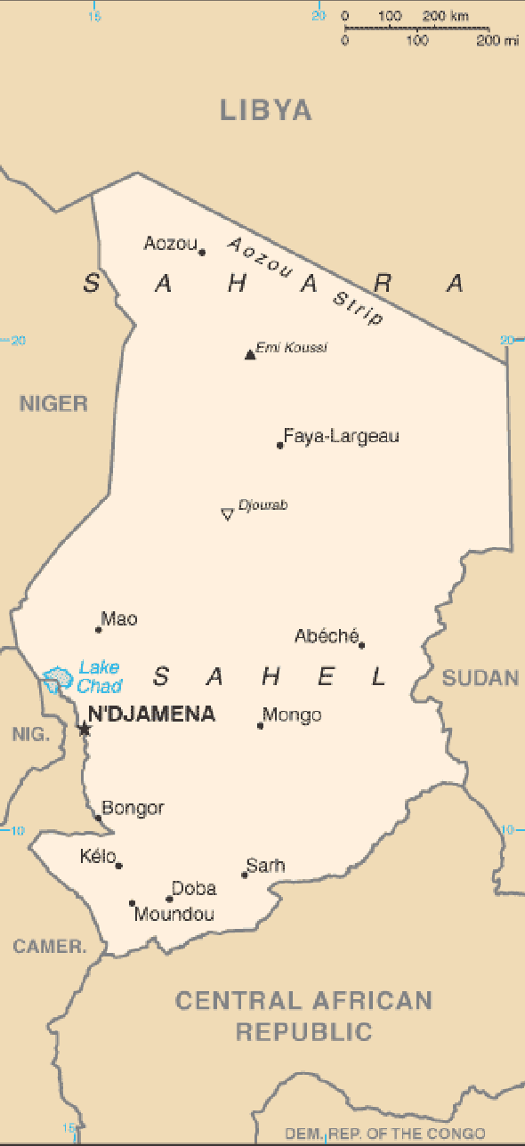 Karte für einen Freiwilligendienst in Tschad, Republik