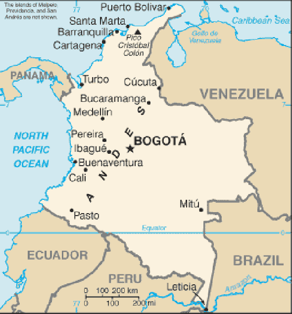 Karte für einen Freiwilligendienst in Kolumbien