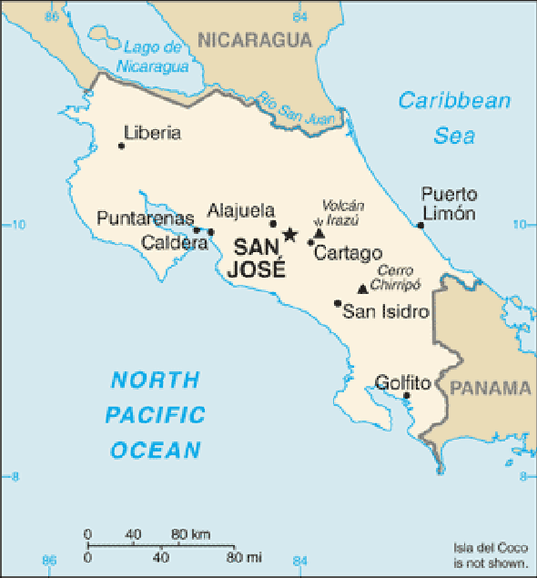 Karte für einen Freiwilligendienst in Costa Rica