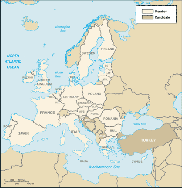 Karte für einen Freiwilligendienst in Europa