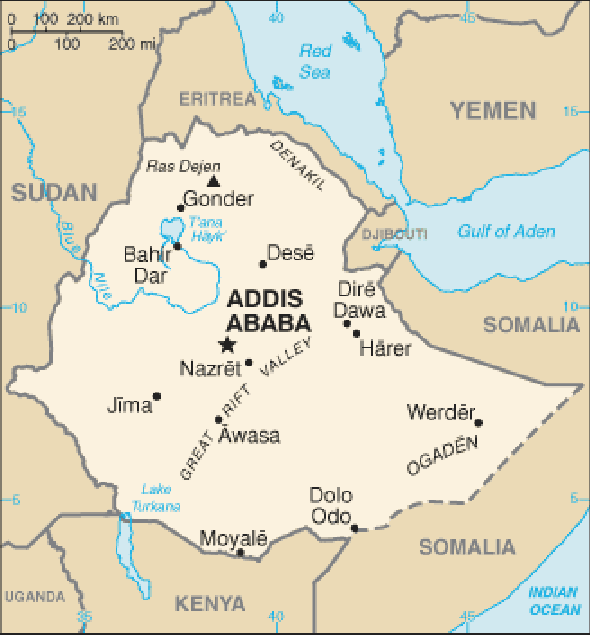 Karte für einen Freiwilligendienst in Äthiopien