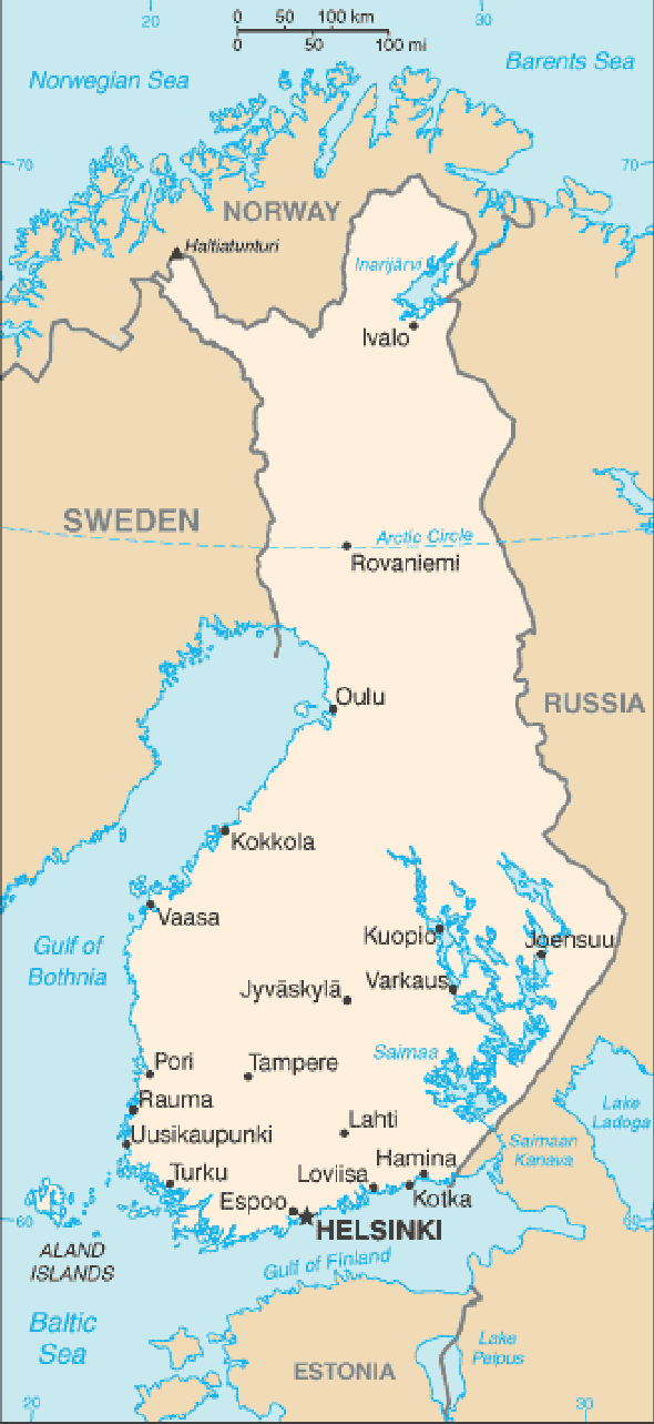 Karte für einen Freiwilligendienst in Finnland