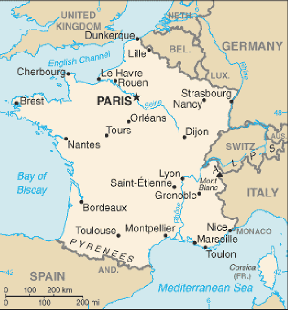 Karte für einen Freiwilligendienst in Frankreich
