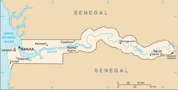 Karte für einen Freiwilligendienst in Gambia