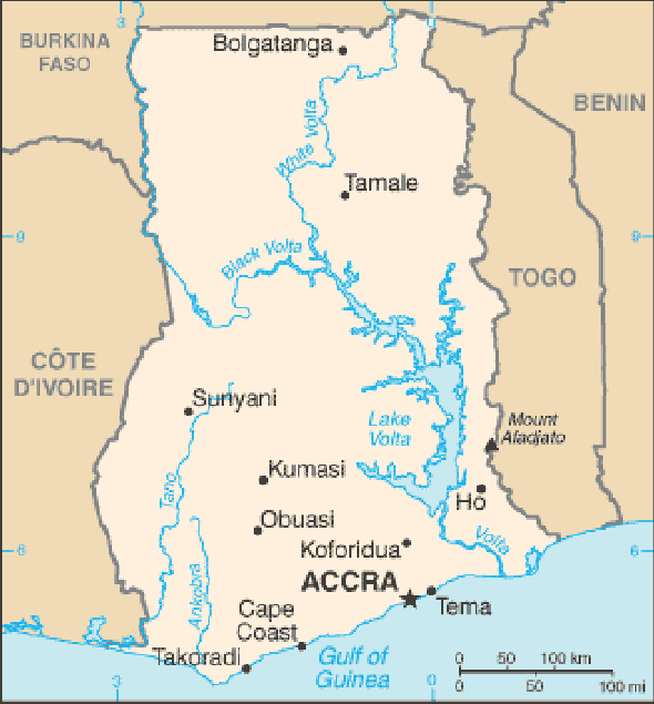 Karte für einen Freiwilligendienst in Ghana, Republik