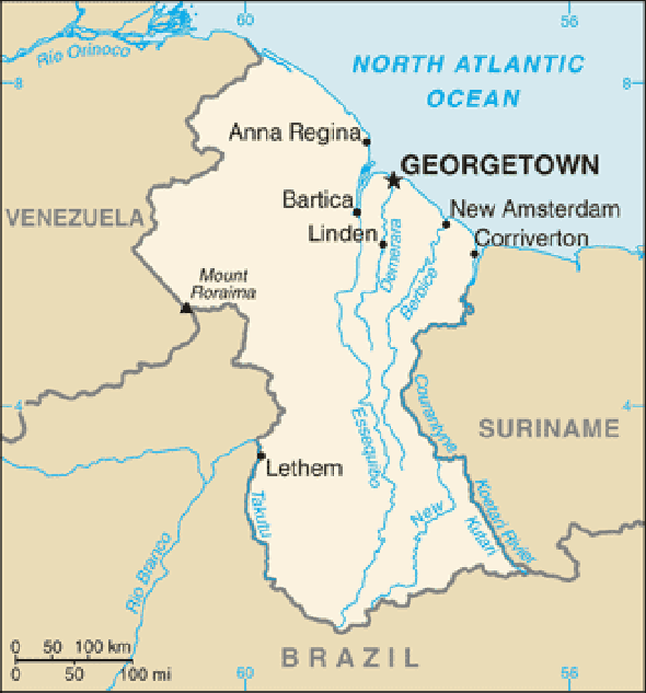 Karte für einen Freiwilligendienst in Guyana