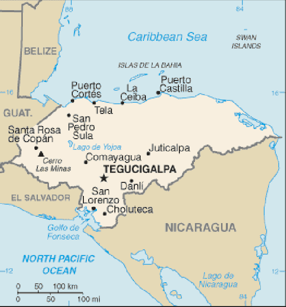 Karte für einen Freiwilligendienst in Honduras