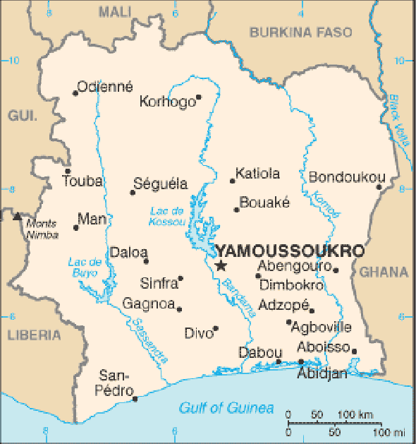 Karte für einen Freiwilligendienst in Cote d'Ivoire