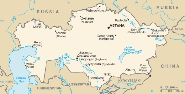Karte für einen Freiwilligendienst in Kasachstan