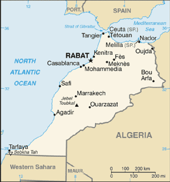 Karte für einen Freiwilligendienst in Marokko