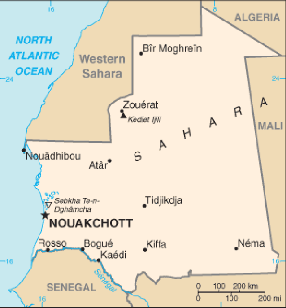 Karte für einen Freiwilligendienst in Mauretanien