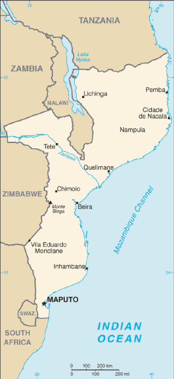 Karte für einen Freiwilligendienst in Mosambik