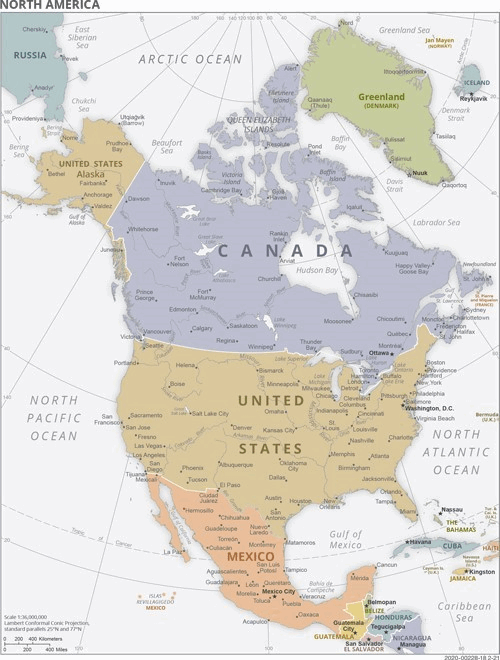 Karte für einen Freiwilligendienst in Nordamerika