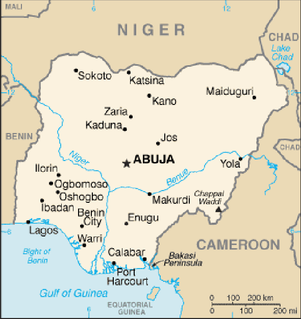 Karte für einen Freiwilligendienst in Nigeria
