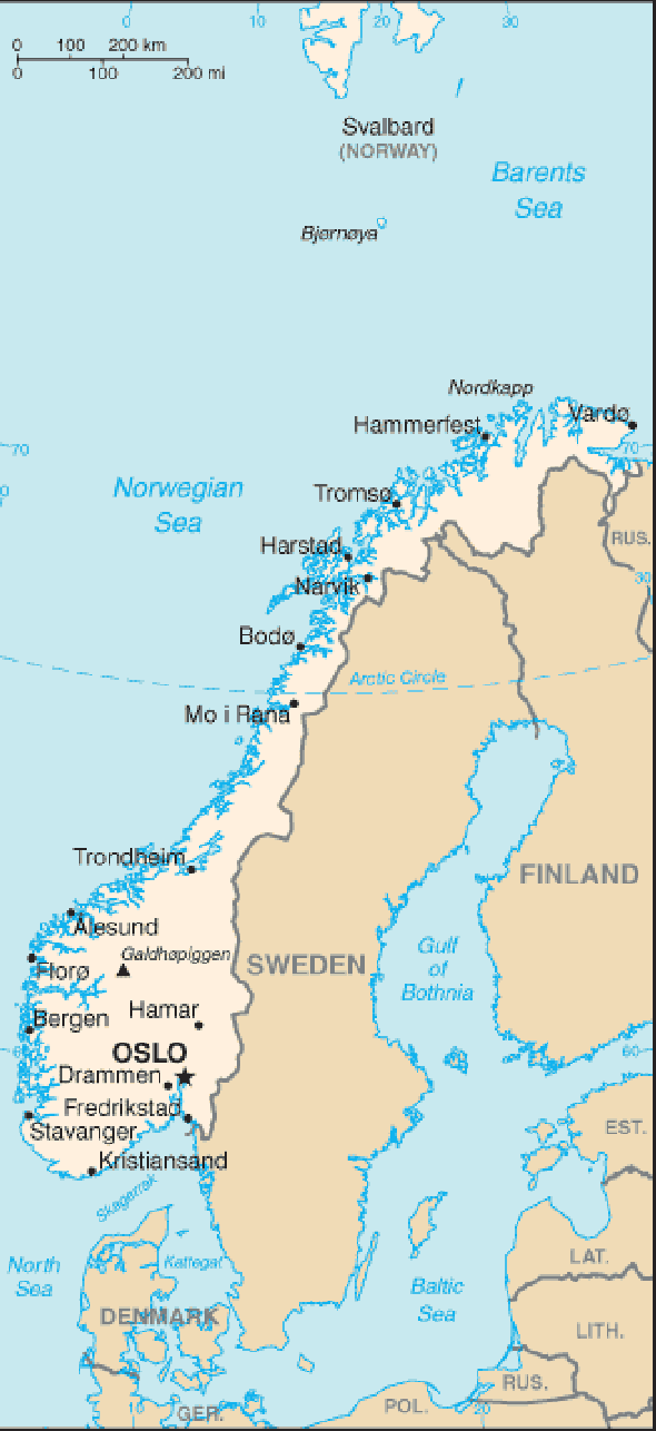 Karte für einen Freiwilligendienst in Norwegen