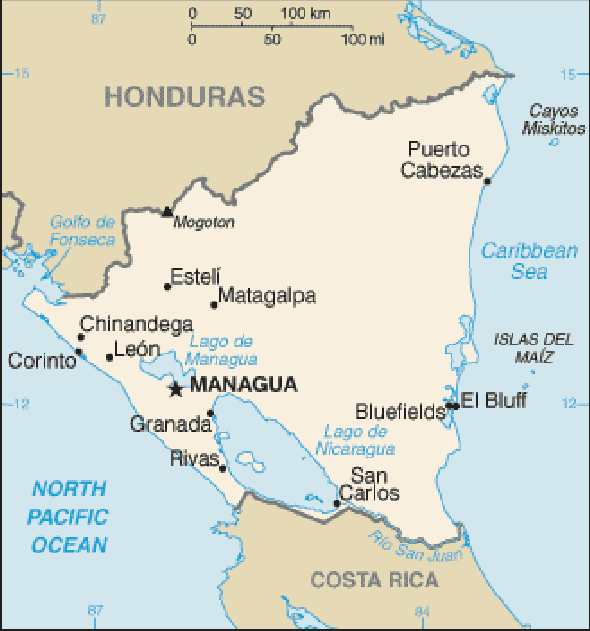Karte für einen Freiwilligendienst in Nicaragua