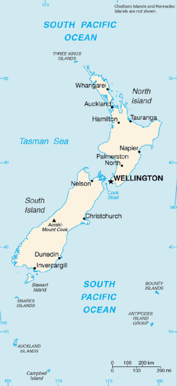 Karte für einen Freiwilligendienst in Neuseeland