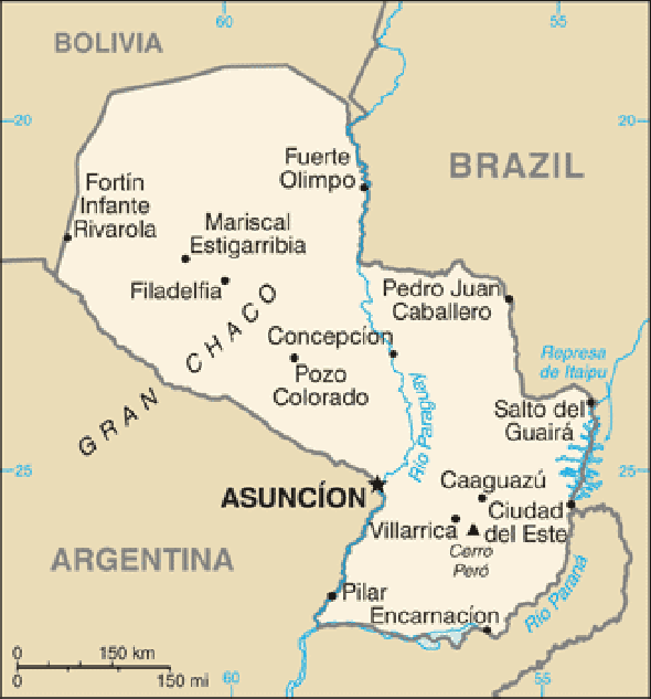 Karte für einen Freiwilligendienst in Paraguay