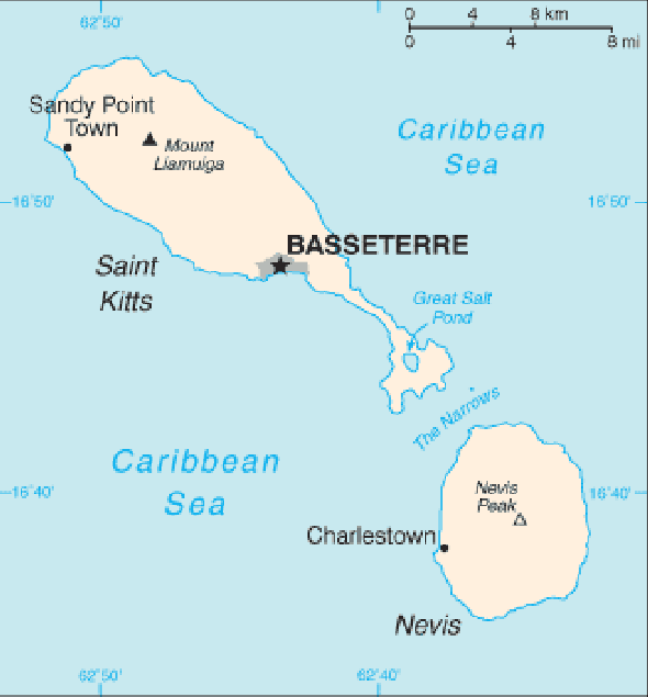 Karte für einen Freiwilligendienst in St. Kitts und Nevis
