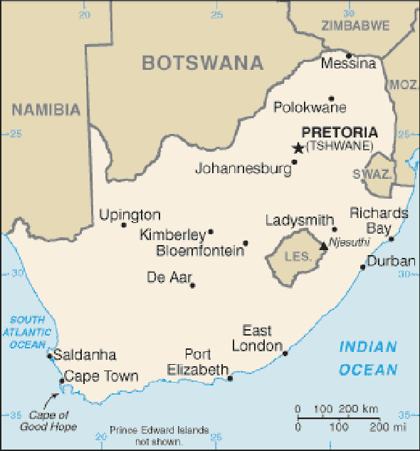 Karte für einen Freiwilligendienst in Südafrika, Republik