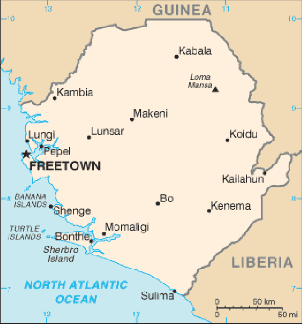 Karte für einen Freiwilligendienst in Sierra Leone, Republik