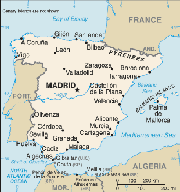 Karte für einen Freiwilligendienst in Spanien