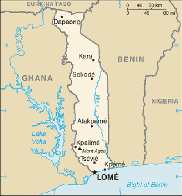 Karte für einen Freiwilligendienst in Togo, Republik
