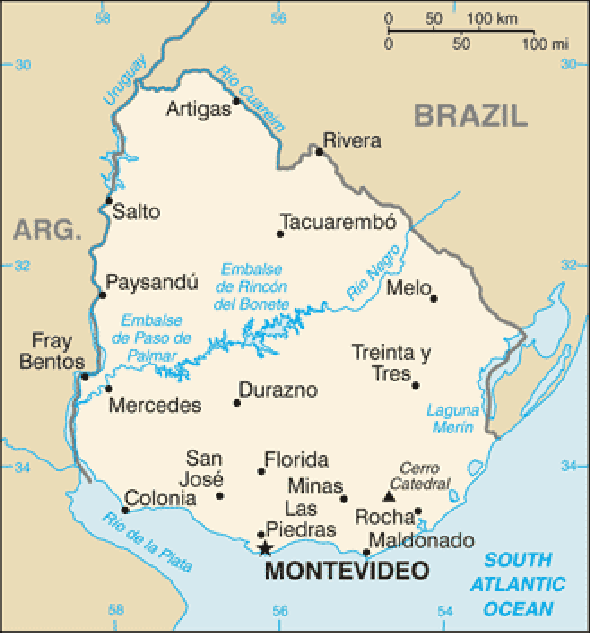 Karte für einen Freiwilligendienst in Uruguay