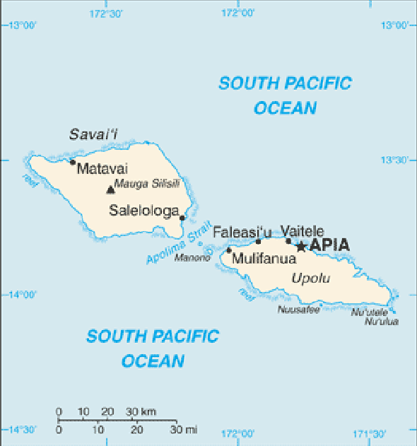 Karte für einen Freiwilligendienst in Samoa